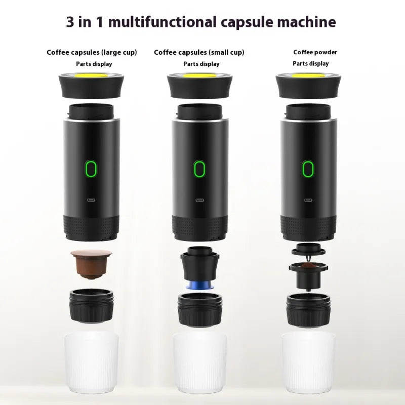 “Electric Grinder Coffee Travel Handy 3-in-1 Espresso Portable Coffee Espresso Maker Machine Café Portable Capsule Coffee Machine Kitchen Gadgets.”