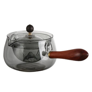 Semi-Automatic Glass Teapot – Heat-Resistant with Infuser & Wooden Handle
