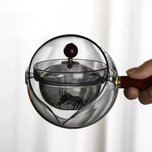 Semi-Automatic Glass Teapot – Heat-Resistant with Infuser & Wooden Handle