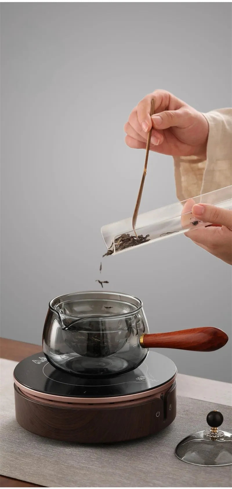 Semi-Automatic Glass Teapot – Heat-Resistant with Infuser & Wooden Handle