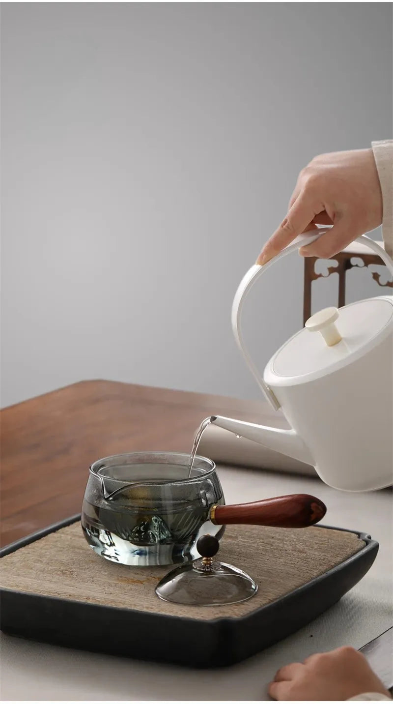 Semi-Automatic Glass Teapot – Heat-Resistant with Infuser & Wooden Handle