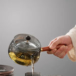Semi-Automatic Glass Teapot – Heat-Resistant with Infuser & Wooden Handle