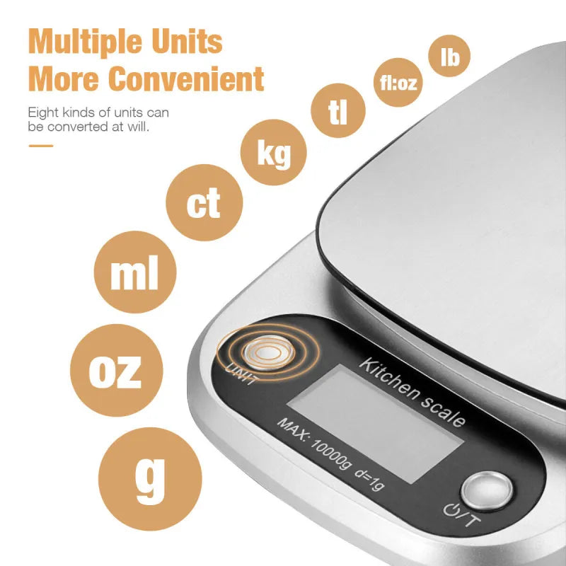 Digital Kitchen Food Scale – 22lbs/1g Multifunction Stainless Steel Weighing Scale