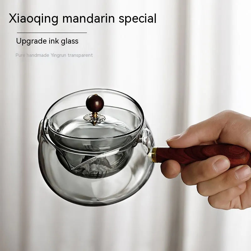 Semi-Automatic Glass Teapot – Heat-Resistant with Infuser & Wooden Handle
