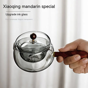 Semi-Automatic Glass Teapot – Heat-Resistant with Infuser & Wooden Handle