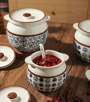 Ceramic Lard Jar – Kitchen Seasoning Storage Jar with Lid & Spoon
