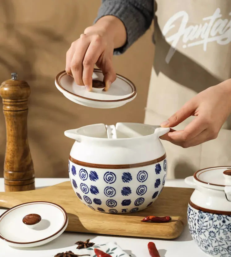 Ceramic Lard Jar – Kitchen Seasoning Storage Jar with Lid & Spoon
