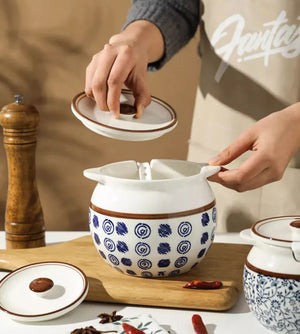 Ceramic Lard Jar – Kitchen Seasoning Storage Jar with Lid & Spoon