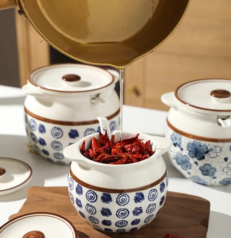 Ceramic Lard Jar – Kitchen Seasoning Storage Jar with Lid & Spoon
