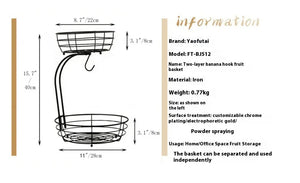 Creative Double-Layered Fruit Basket – Household Banana Hook & Fruit Storage