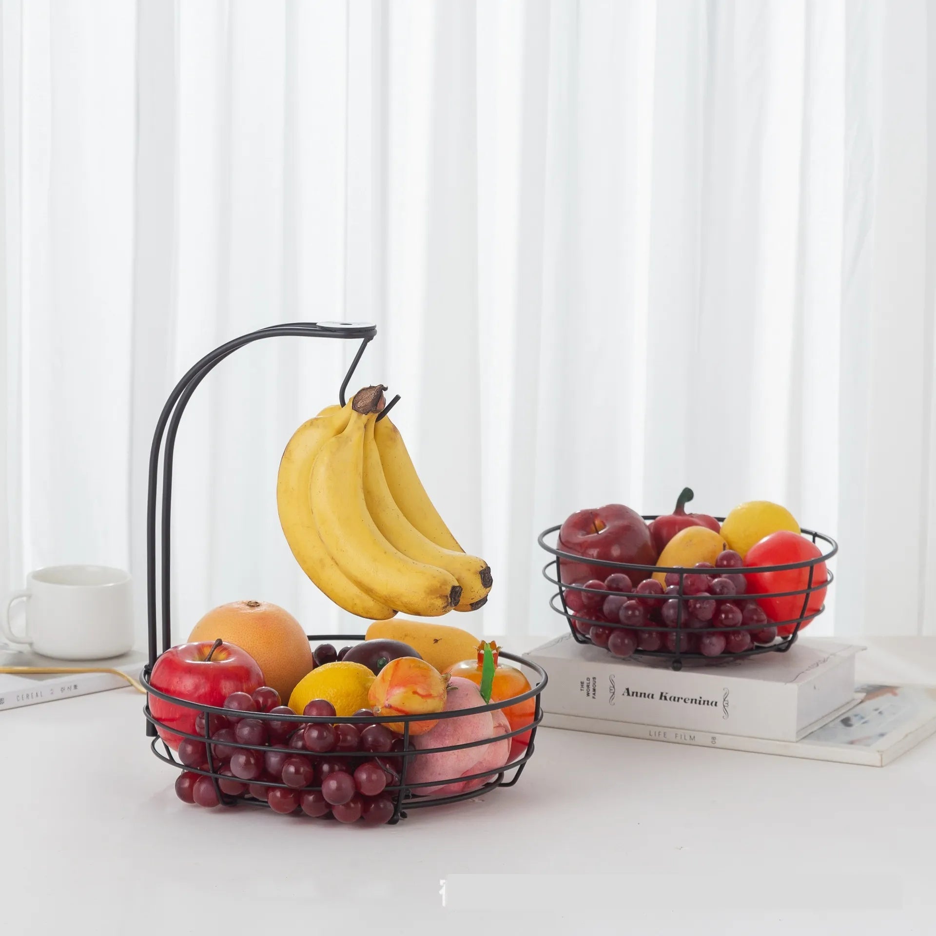 Creative Double-Layered Fruit Basket – Household Banana Hook & Fruit Storage