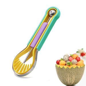 “3-in-1 Fruit Digger Fruit Carving Knife Set Cutter Fruit Platter Separator Kitchen Gadgets Watermelon Ice Cream Baller Scoop.”