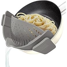 YEVIOR Clip-On Silicone Strainer – Collapsible Pasta & Food Colander for All Pots (Grey)