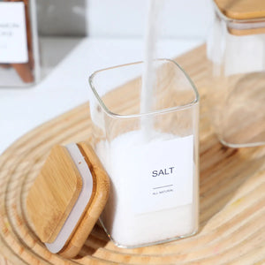 24PCS Square Glass Seasoning Jars – 240ml Pepper, Salt & Spice Bottles