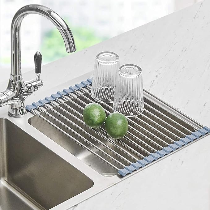 Seropy Roll-Up Dish Drying Rack – Foldable Over-the-Sink Stainless Steel Drainer