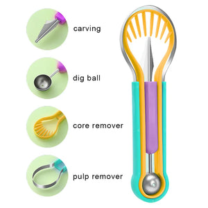 “3-in-1 Fruit Digger Fruit Carving Knife Set Cutter Fruit Platter Separator Kitchen Gadgets Watermelon Ice Cream Baller Scoop.”