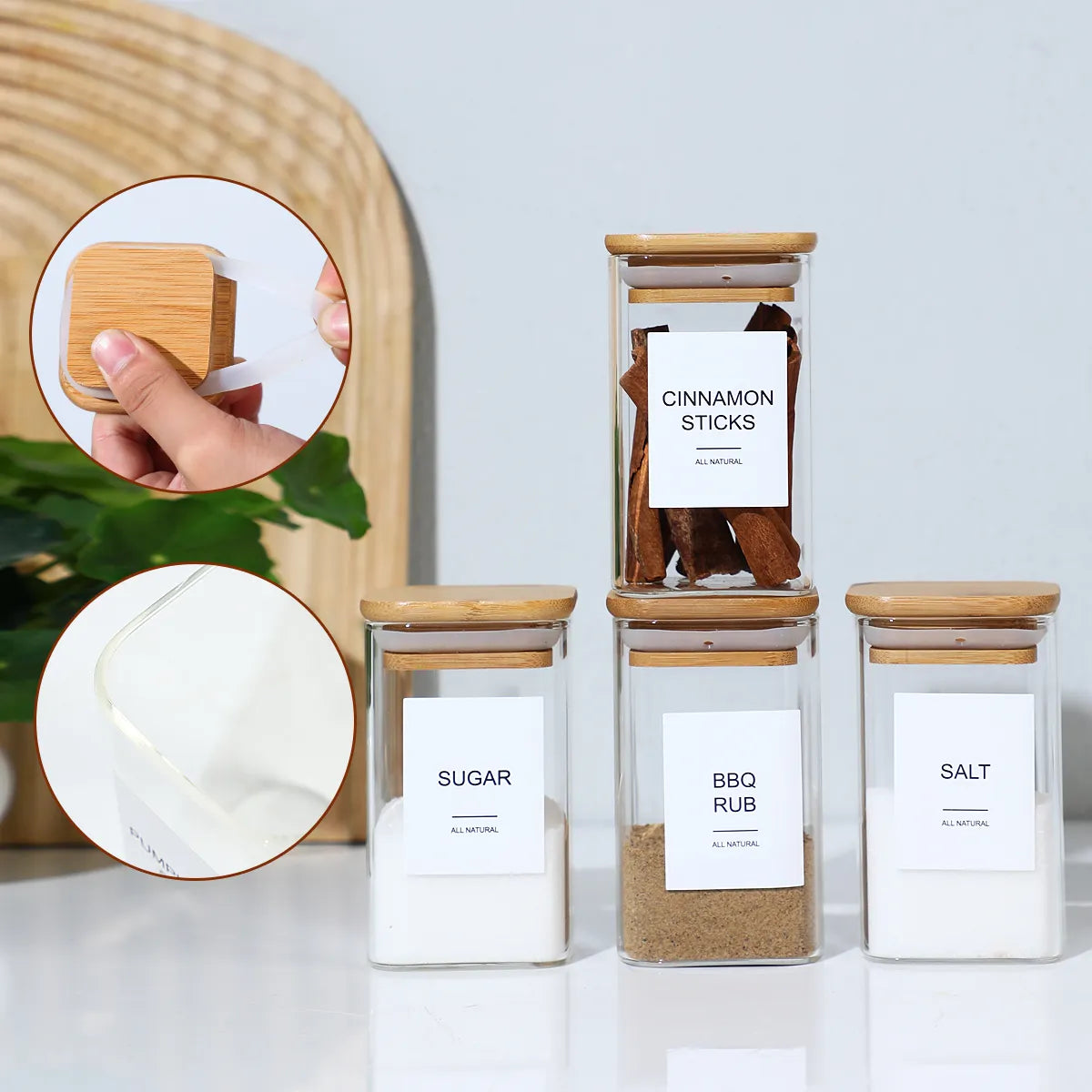 24PCS Square Glass Seasoning Jars – 240ml Pepper, Salt & Spice Bottles