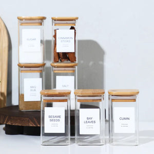 24PCS Square Glass Seasoning Jars – 240ml Pepper, Salt & Spice Bottles