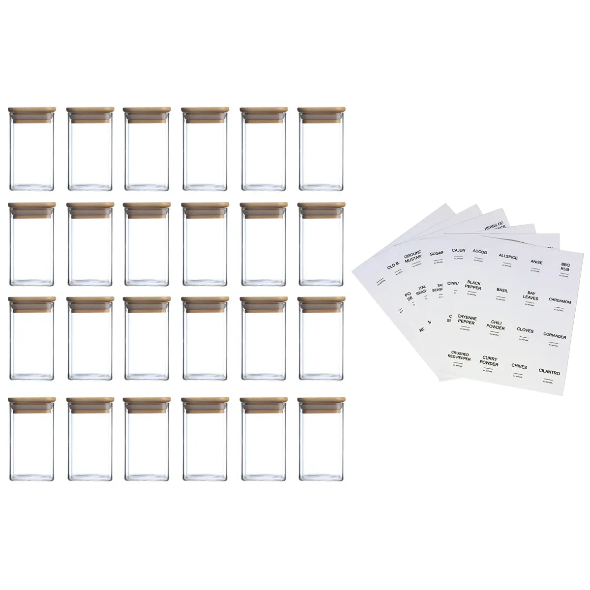 24PCS Square Glass Seasoning Jars – 240ml Pepper, Salt & Spice Bottles
