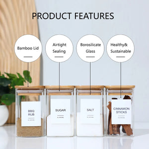 24PCS Square Glass Seasoning Jars – 240ml Pepper, Salt & Spice Bottles