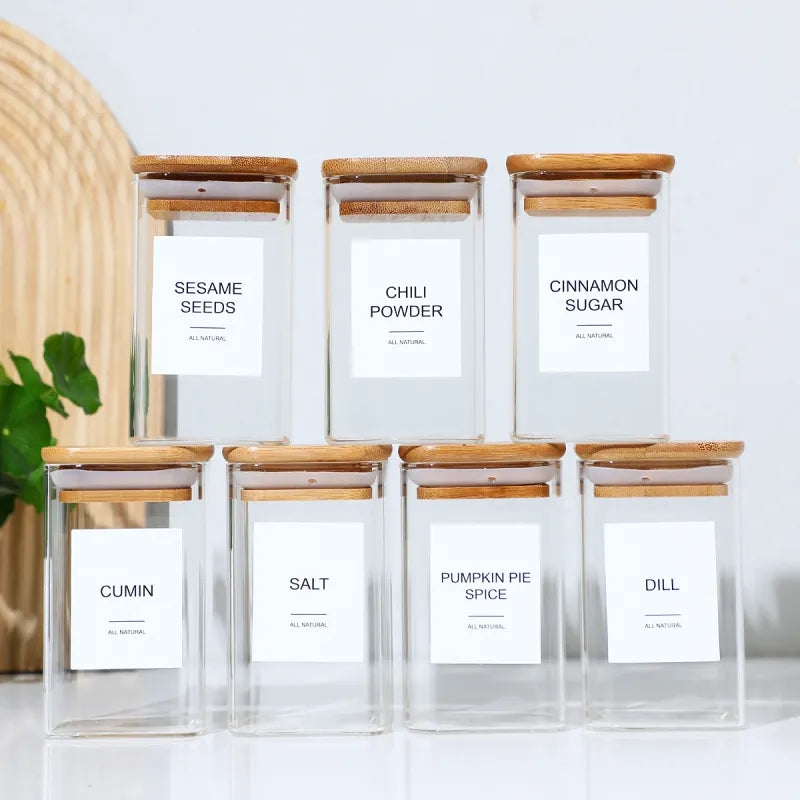24PCS Square Glass Seasoning Jars – 240ml Pepper, Salt & Spice Bottles