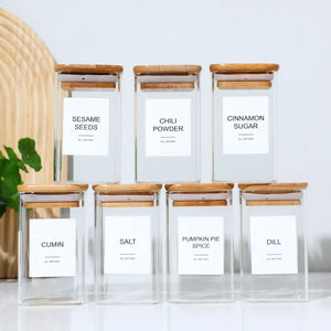 24PCS Square Glass Seasoning Jars – 240ml Pepper, Salt & Spice Bottles